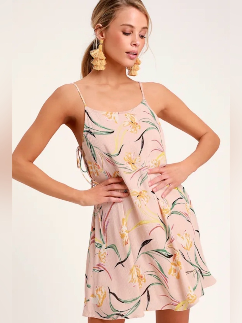 O'Neill Frisco sleeveless mini dress tie sides floral beach boho bohemian M